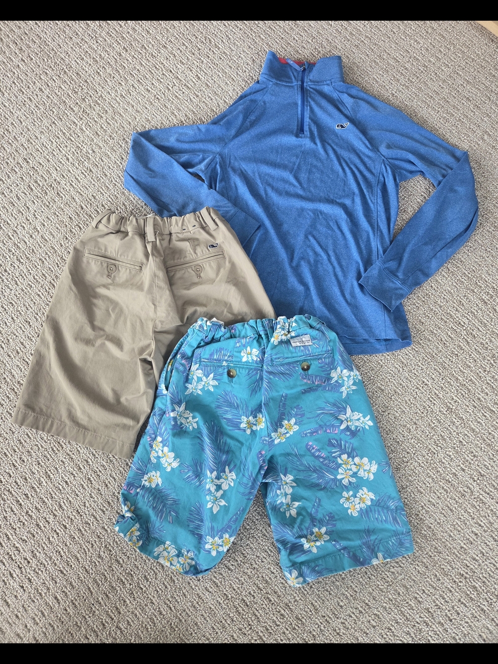 Vineyard Vines Blue Quarter-Zip Pullover for Kids - Teal Floral Shorts Included
